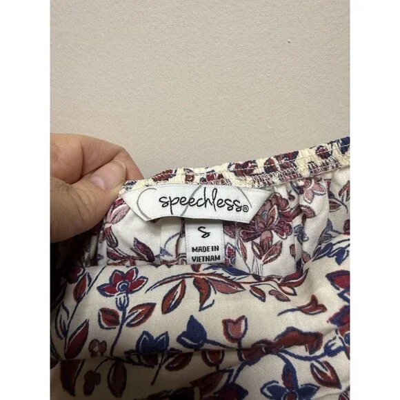 Speechless Rust Ivory Floral Puff Sleeve Mini Boho Cottagecore Pockets Sz S - Picture 3 of 6